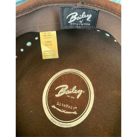 Bailey Hollywood LITEFELT Wool BROWN water repellant Hat Cap men’s L - Picture 7 of 7